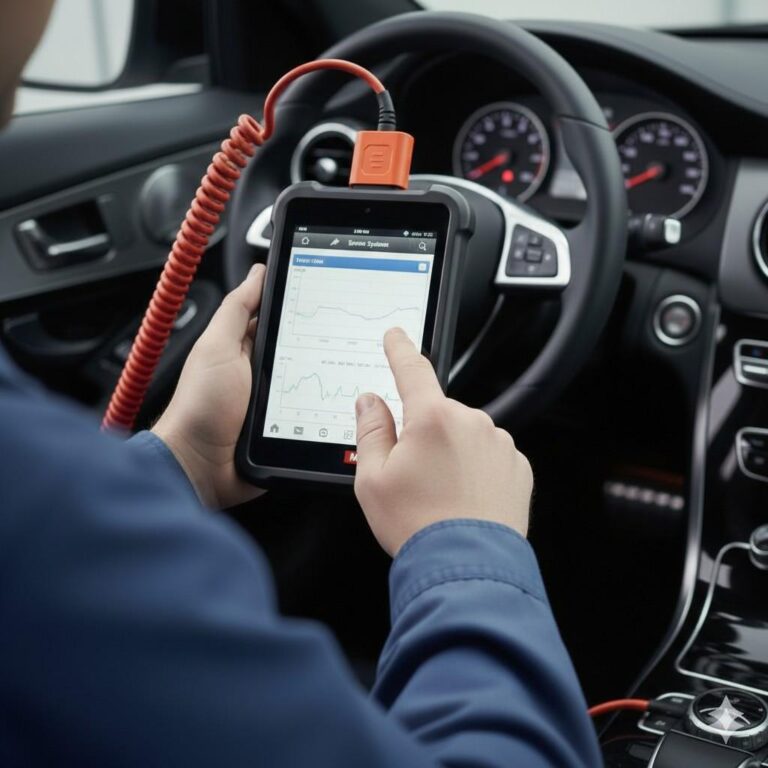 Close-up of a diagnostic tool used for ABS light diagnostics in Bradford.