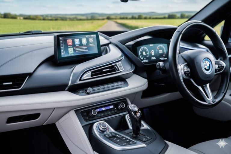 Car stereo installation in Bradford showing the inside of a vehicle infotainment console.