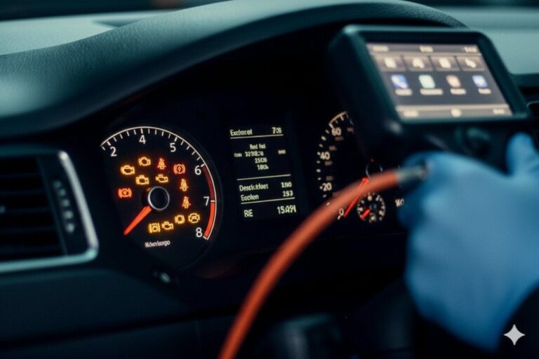 Flashing engine light diagnostics in Bradford shown on a vehicle dashboard.