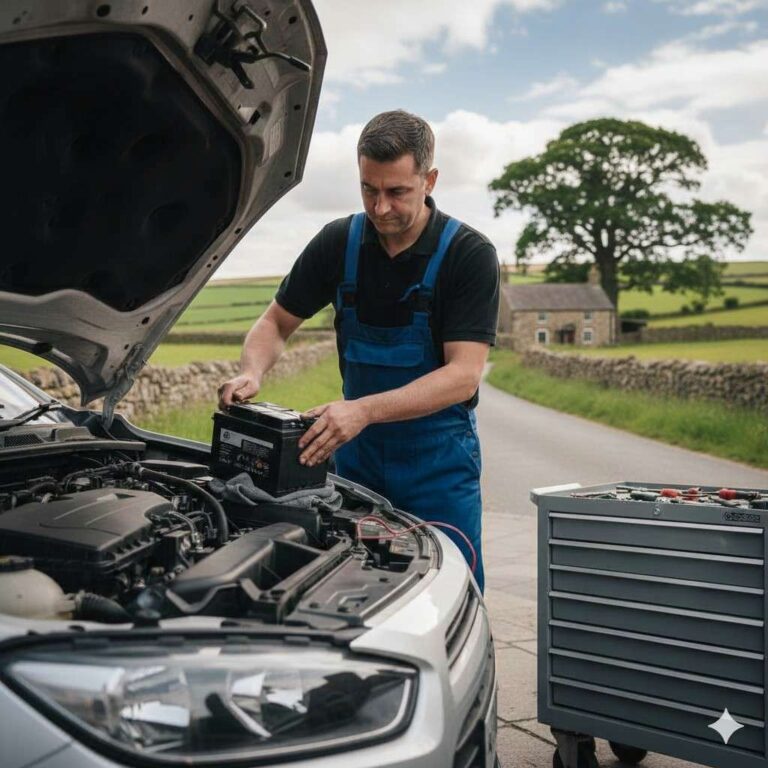 Mobile car battery replacement in Bradford by a mobile auto electrician.