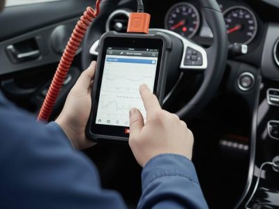 Close-up of a diagnostic tool used for ABS light diagnostics in Bradford.