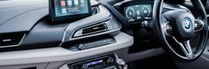 Car stereo installation in Bradford showing the inside of a vehicle infotainment console.