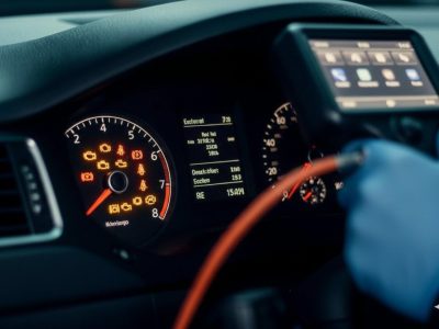 Flashing engine light diagnostics in Bradford shown on a vehicle dashboard.